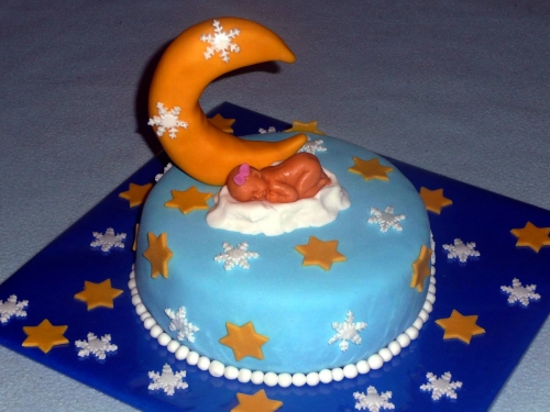 Svadobné torty » Torta Krstinová torta, mesiac s babatkom