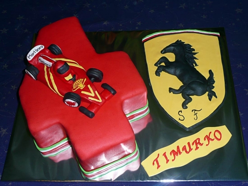 Športové torty » Torta Torty pre deti ferrari, torta s číslom a formulou ferrari