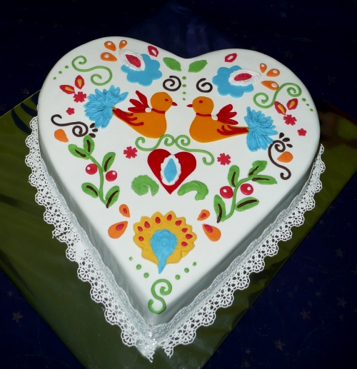 Svadobné torty » Torta Srdce ľudová kresba