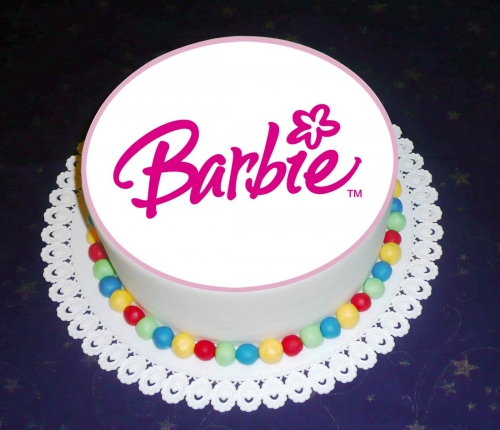 Jedlé obrazky na torty » Torta Jedlá obrázky na tortu, torty pre deti s oblátkou logo Barbie