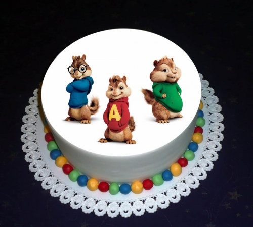 Jedlé obrazky na torty » Torta Torta chipmunkovia, jedlé obrázky na tortu, torty pre deti s oblátkou alvin a chipmunkovia