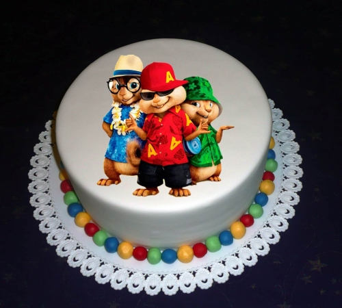 Jedlé obrazky na torty » Torta Torta chipmunkovia, jedlé obrázky na tortu, torty pre deti s oblátkou alvin a chipmunkovia 2